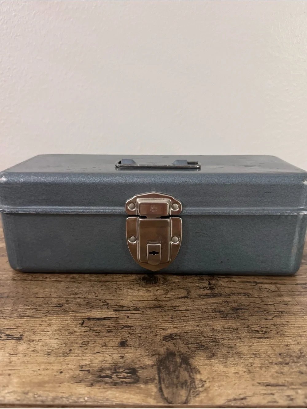 Vintage Industrial Metal Lock Box w/ Working Lock Gray Steel Storage Case 11”